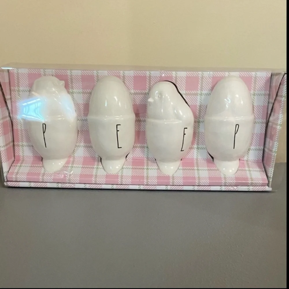 Rae Dunn Charming White Egg Holders with 'PEEP' Design